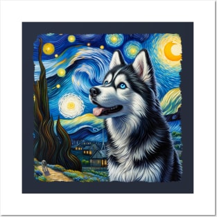 Starry Siberian Husky Dog Portrait - Pet Portrait Posters and Art